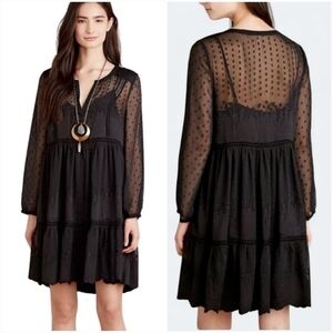 Anthropologie Vanessa Virginia Costa Maya Black Sheer Swiss Dot Dress Size 2